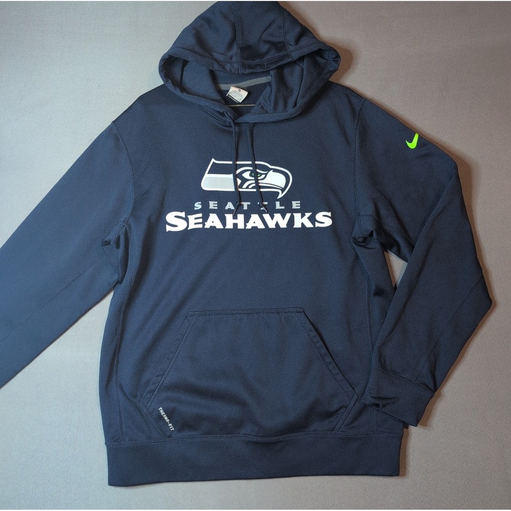 Nike Therma-FIT Hoodie Mens Seattle Seahawks Blue Pullover Fleece Medium